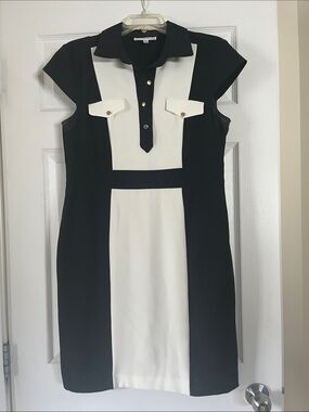Colorblock Polo Mini Dress in Black and White